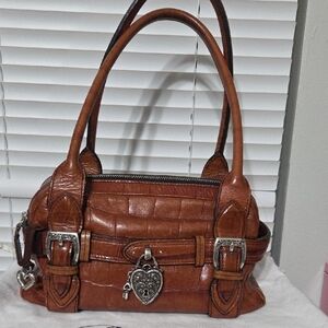 Brighton Croc Embossed Leather Silver Heart Lock And Key Hardware